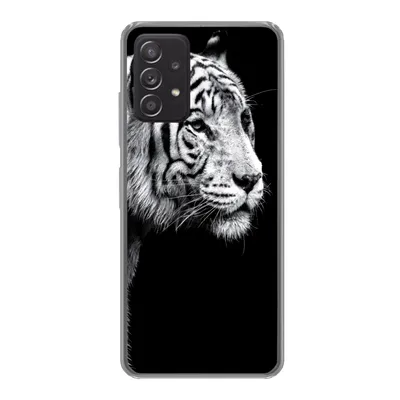 Produktbild von MuchoWow® Handyhülle Schutzhülle Hülle für Samsung galaxy a73 Studioaufnahme eines weißen Tigers auf schwarzem Hintergrund Silikon Softcase Handy Hülle - Handyhülle
