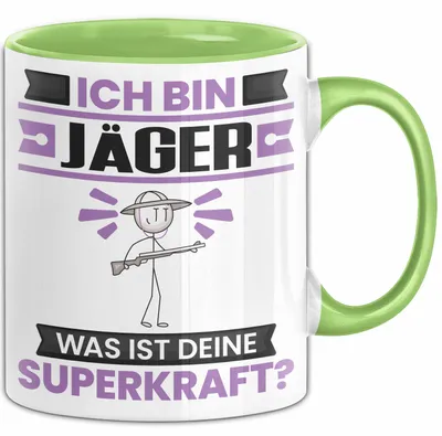Produktbild von Jäger Tasse Geschenk für Jäger Geburtstag Lustiger Spruch Kaffee-Becher Was Ist Deine Superkraft (Grün)
