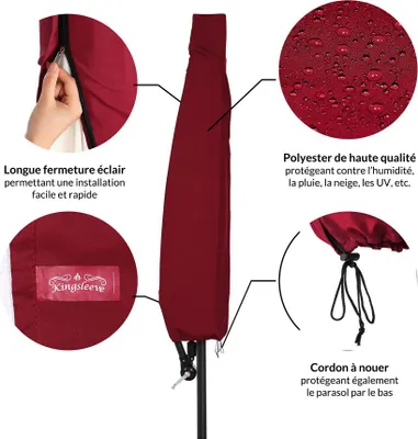 Image de Deuba Housse de protection pour parasol Ø3m Rouge bâche de protection en polyester résistant avec fermeture éclair