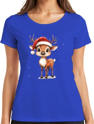 Produktbild von Niedliches Weihnachtsrentier Santa Kinder Geschenk Cartoon Retro Damen T-Shirt, Blau, XL