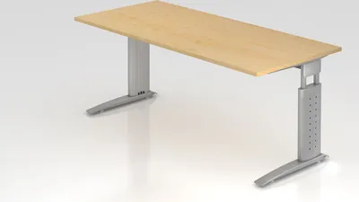 Produktbild von Schreibtisch Mauri | Ahorn | Silber Gestell | BxT 180x80cm | Arbeitshöhe 68-86cm | höhenjustierbar, 2cm Raster | C-Fuß-Gestell | Rechteckform