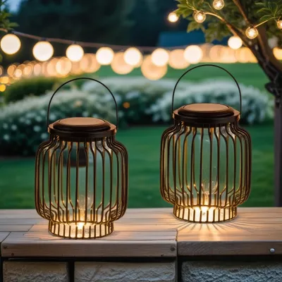 Zdjęcie produktu dla zestaw 2 skandynawskich latarni solarnych Lampa latarnia Balkon Ogród Dekoracja Nowoczesny Lazar