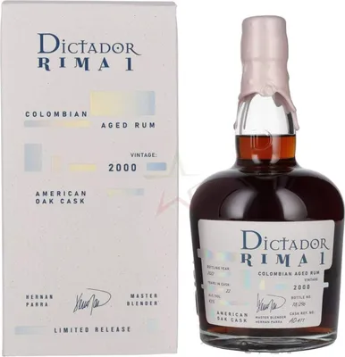 Obrázek produktu pro Dictador RIMA 1, 22 let, zraje v sudech z amerického dubu, ročník 2000, 43,00 %, objem 0,70 litru.