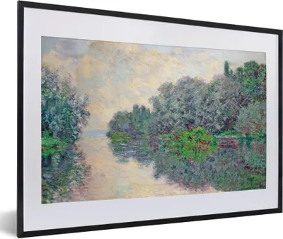 Produktbild von MuchoWow® Gerahmtes Poster Morgen an der Seine bei Giverny - Gemälde von Claude Monet 60x40 cm - Poster mit Schwarzem Bilderrahmen Wandposter Rahmen Foto Bilder - Schlafzimmer - Plakat in Rahmen - Drucken