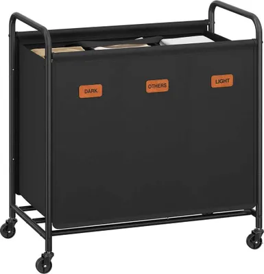 Immagine prodotto di Cesto per la biancheria da 170 litri con ruote – 3 scomparti – Nero – 69x40x91 cm