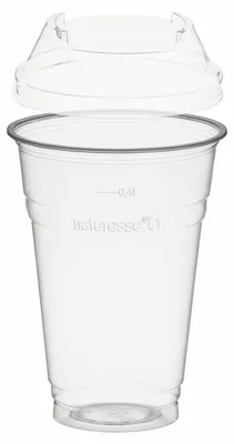 Produktbild von 50x Trinkbecher 400ml + Domdeckel ohne Loch stapelbar aus PLA