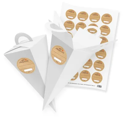 Produktbild von itenga SET V54 24x Geschenktüte Schultüte 21 cm, Weiß + Stickerbogen (Motiv 91)