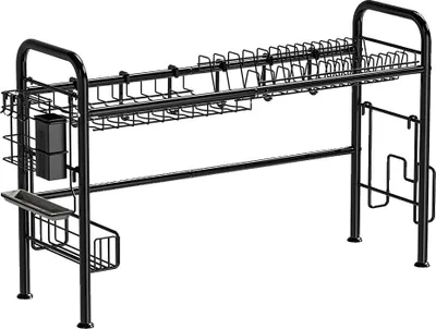 Obrázek produktu pro Odkapávač na nádobí, odolná uhlíková ocel, účinný odtokový design, černý