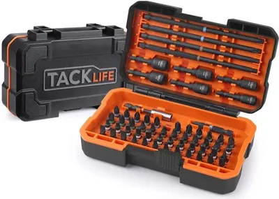Produktbild von TACKLIFE PSDB1B 60-teiliger Schraubendreher-Bit-Satz mit Schraubendrehern, schlagfest, 52 Schraubendreher-Bits, 6 Schraubendreher-Bits, 1 Magnet-Bithalter und 1 Torsions-Bit, S2 legierter Stahl mit stabilem Koffer