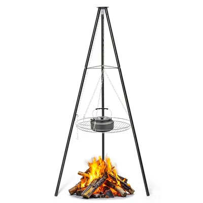 Image de ALIGHTUP Barbecue tripode 68 x 68 x 155CM BBQ,Barbecue pivotant en acier inoxydable avec plaque de cuisson pivotante Barbecue au charbon de bois pour le camping et le jardin