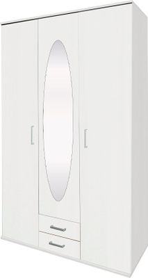 Kleiderschrank Drehtürenschrank mit Spiegel - weiß 120 cm 3-türig - POWER - Die Möbelfundgrube