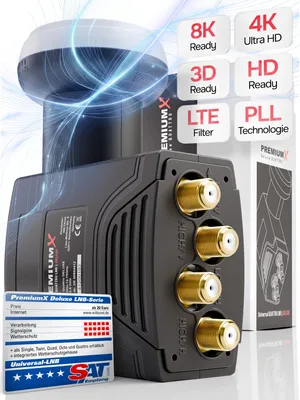 Zdjęcie produktu dla PremiumX Deluxe Quattro LNB SAT do pracy z multiswitchami, DVB-S2 HD, UHD, 4K