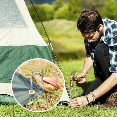 Immagine prodotto di 6 pezzi picchetti di ancoraggio a terra zincati - 30 cm a forma di J - robusti picchetti per tenda - fissaggio del trampolino in acciaio - tende da campeggio tettoie per esterni
