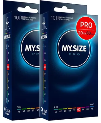 Produktbild von 20 Stück MY.SIZE PRO 60mm ELITE Kondome, XXL Passform, hochgradig reines Vytex Latex für wenig Geruch, super leicht zu öffnen und abzurollen