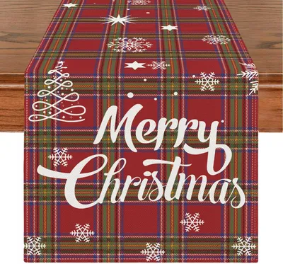 Imagen del producto de Mantel de lino decorativo para Navidad, color rojo, 33x183 cm
