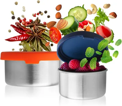 Immagine prodotto di Set di 4 contenitori in acciaio inossidabile con coperchi in silicone, piccoli, disponibili in 2 dimensioni, ideali per la conservazione in cucina