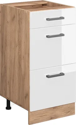 Produktbild von Vicco Küchenunterschrank R-Line, 40 cm mit Schubladen, ohne Arbeitsplatte, Weiß Hochglanz/Goldkraft Eiche