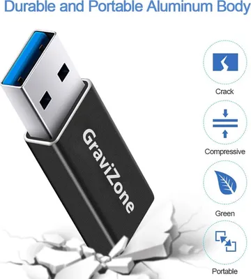 Produktbild von GraviZone USB Adapter Stecker USB C OTG Ladeadapter Konverter USB A auf USB C Buchse 3.1 Schwarz