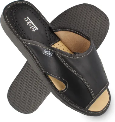Produktbild von filsko® Bleik offene Herren Leder Hausschuhe Slippers Herren offen Naturleder 40 bis 47