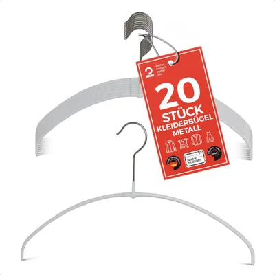 Produktbild von MAWA Light Kleiderbügel, 20er-Set, rutschfest, 36 cm, Weiß, langlebig & stabil