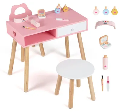 Produktbild von Spielset für Kinder: Nagelstudio zum Spielen – Schreibtisch, Stuhl, Hocker aus Holz
