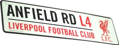 Immagine prodotto di Insegna in metallo del Liverpool FC con stemma ufficiale del club e indirizzo dello stadio BS645 (Taglia unica) (Bianco)