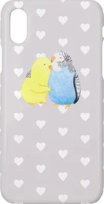 Produktbild von Mr. & Mrs. Panda Iphone 10 Handyhülle Wellensittich Liebe - Grau Pastell - Geschenk, Verknallt, Beziehung, Freundin, X, Vögel, Kuscheln, Cover, Hülle, Handy