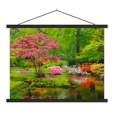 Produktbild von MuchoWow® Textilposter Brücke - Japanisch - Botanisch - Bäume - Blumen 40x30 cm mit schwarzem Rahmen - Dekorationen