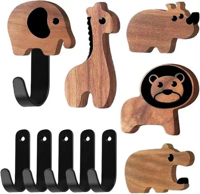 Image de Lot de 5 patères pour enfants en bois de noyer
