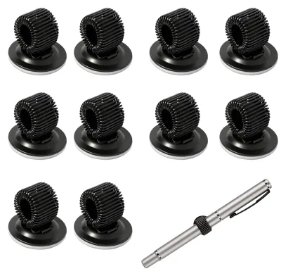 Produktbild von 10 selbstklebende Stifthalter – Selbstklebende Clips mit verstellbarer Federschlaufe, schwarz