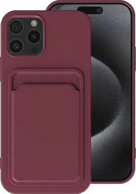 Produktbild von Smartphonica Handytasche Geeignet für iPhone 15 Pro Max mit Kartenhalter - TPU Rückwand mit Kartenfach - Bordeauxrot