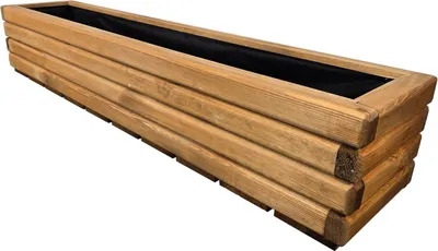 Immagine prodotto di HolzGarden Fioriera in Legno Massello Impregnato con Tessuto Non Tessuto 118x25x25 cm Colore Pino – Vaso Esterno per Giardino Terrazza 43 L