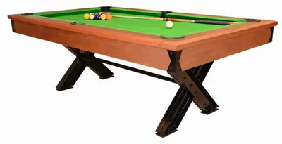 Obrázek produktu pro Dřevěný kulečníkový stůl v hnědé barvě s kovovým rámem a elegantní
