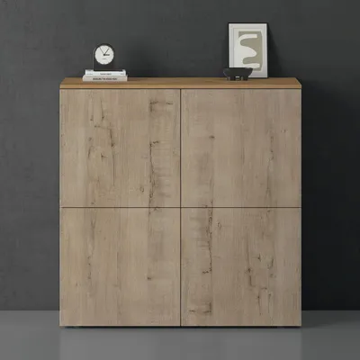 Produktbild von doporro Sideboard Kommode 76 cm in Kerneiche und Eiche Greige Aufbewahrungsschrank Bodenstehend für Ihren Wohnbereich Viel Stauraum Schrank 04