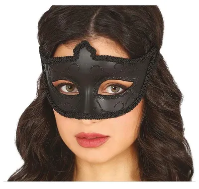 Productafbeelding van Carnaval Venetië: Stijlvolle zwarte oogmasker, geschikt voor een maskeradans, kostuumaccessoire voor volwassenen. Elegant, mysterieus, kleur: zwart