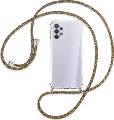 Produktbild von Handykette Backcover-Schutzhülle mit Band (Metall silberfarben) für Samsung Galaxy A32 5G - braun+beige