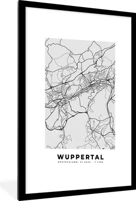 Produktbild von MuchoWow® Gerahmtes Poster Deutschland - Karte - Wuppertal - Stadtplan 60x90 cm - Poster mit Schwarzem Bilderrahmen Wandposter Rahmen Foto Bilder - Dekoration - Wandposter Wohnzimmer - Hochwertig