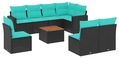 Produktbild von vidaXL 9-tlg. Garten-Sofagarnitur mit Kissen Schwarz Poly Rattan