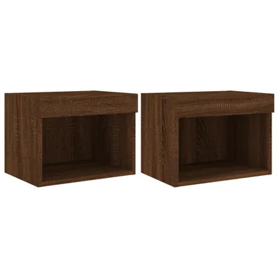 Image de vidaXL Tables de chevet murales avec lampes LED 2 pcs. Brun aspect chêne