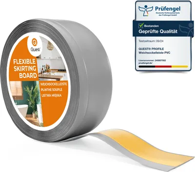 Immagine prodotto di QUEST Battiscopa in PVC 70x20mm, 5m, autoadesivo, battiscopa morbido, flessibile, grigio