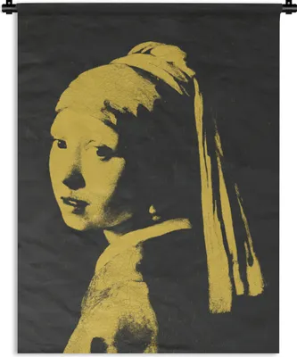 Produktbild von MuchoWow® Wandteppich Wandbehang Mädchen mit einem Perlenohrring - Johannes Vermeer - Schwarz - Gelb 150x200 cm Tapisserie Dekoration Wandtuch - Wandaufhängung - Moderner