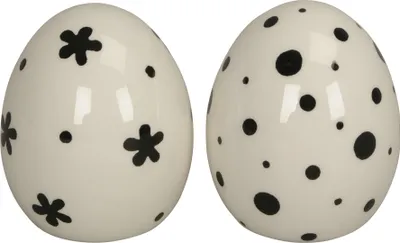 Produktbild von Keramik Ei DOLOMIT 2erSet schwarz/weiss Osterei Ø7,5cm H10cm Osterdeko Ostern