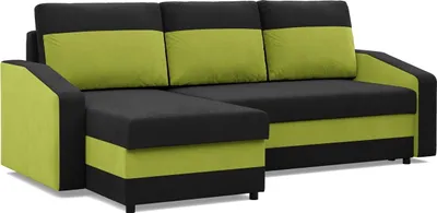 A corner sofa with black and green upholstery is shown against a white background.