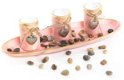 Produktbild von Teelichthalter Dekoschale rosa pink Gold - Dekoset 39 cm