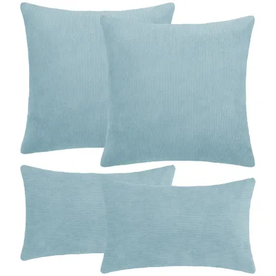 Produktbild von Selfitex 4er Set Cord Kissen inkl. Füllkissen, weich und dekorativ, Couchkissen mit Cord Optik, Größe: 2x 50x50 + 2x 30x50, Farbe: Hellblau