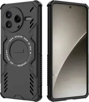 Produktbild von Magnetisch Hülle für Xiaomi Poco F7 Pro / Redmi K80, Hybrid PC TPU Bumper Stoßfestes Loch Wärmeableitung Handyhülle Schwarz