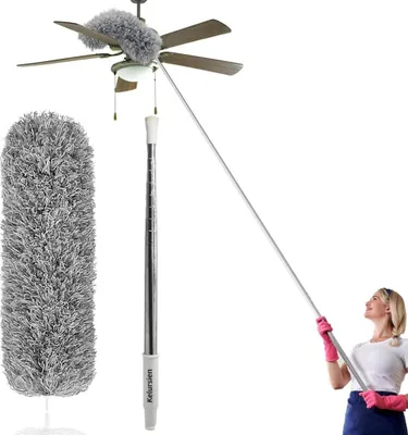 Produktbild von Staubwedel Teleskop Waschbar, Extra lang 254cm, Staubwedel Lang Ausziehbar, Mikrofasern Staubwischer Staubbesen mit Verbiegbare Eckbesen, Entfernt Mühelos Staub und Spinnweben Grau