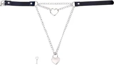 Produktbild von Handgefertigte Herzform-Choker für Frauen, Vintage-Punk-Gothik O-Ring Slip-Kette mit Herzform-Haken, verstellbare Kette aus Imitatieleer.