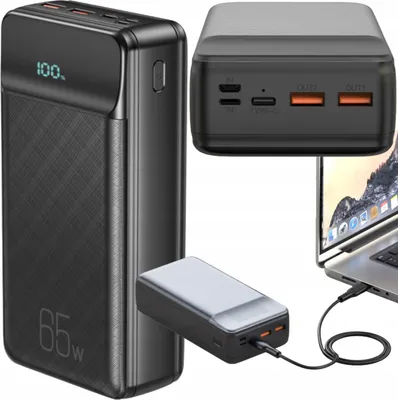 Zdjęcie produktu dla XO Powerbank do laptopa telefonu PR201 65W 30000 mAh czarny szybkie ładowanie