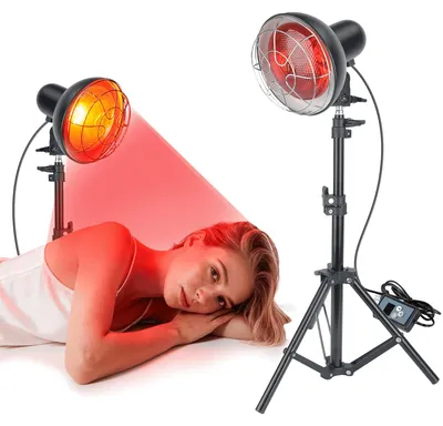 Imagen del producto de Lámpara de calor infrarroja - 150 W de potencia - Lámpara de luz roja - Con temporizador y soporte de suelo ajustable